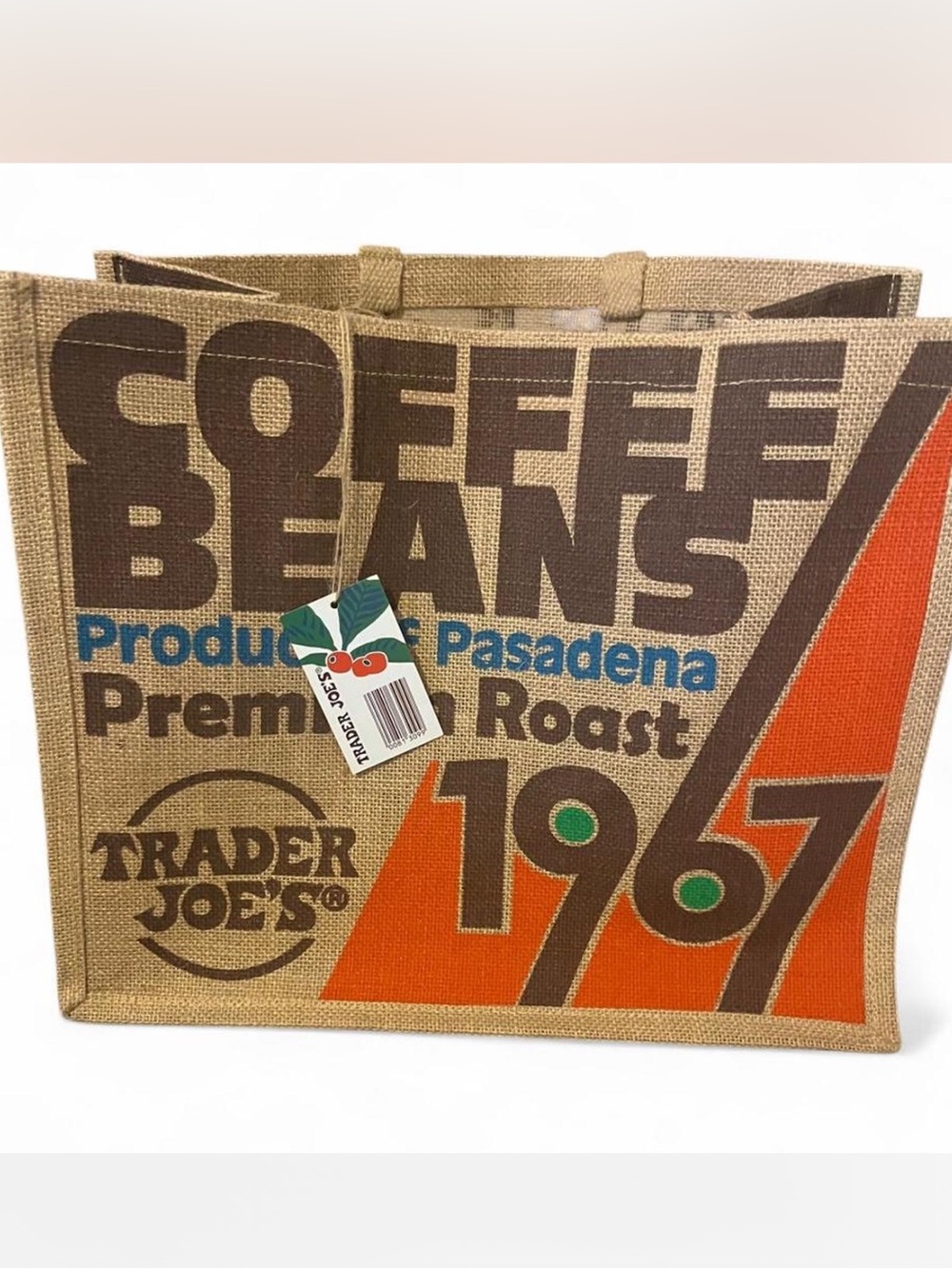 Trader Joe's 1967 Coffee Beans Jute Tote Bag - Brown & Orange - Picture 2 of 2